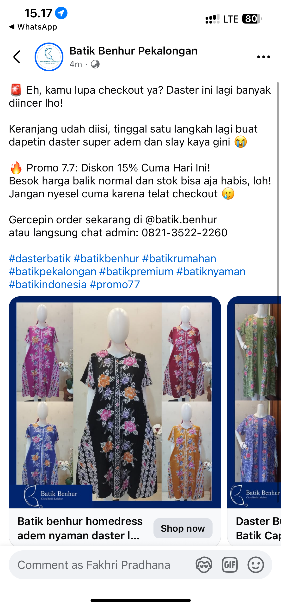 Batik Benhur Meta CPAS ad with mannequin photography